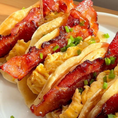 Pancake Tacos — eggs, cheese and bacon