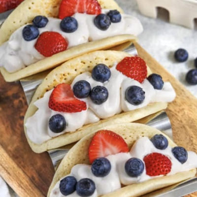Pancake Tacos — cheese blintz with fruit
